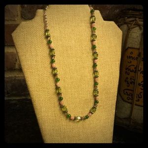 New Handmade Pink & Green Glass and Metal Beads